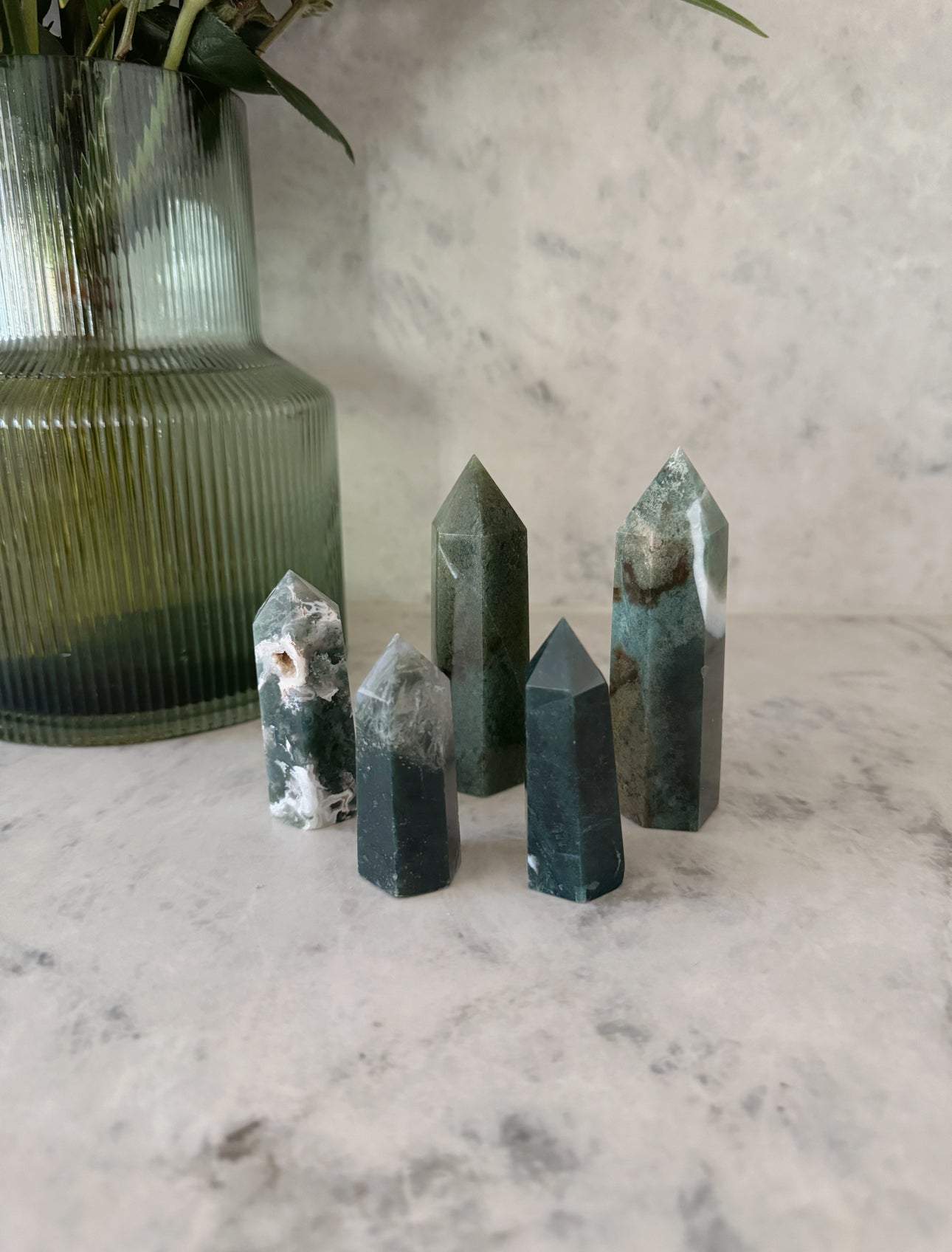 Green Moss Agate Towers