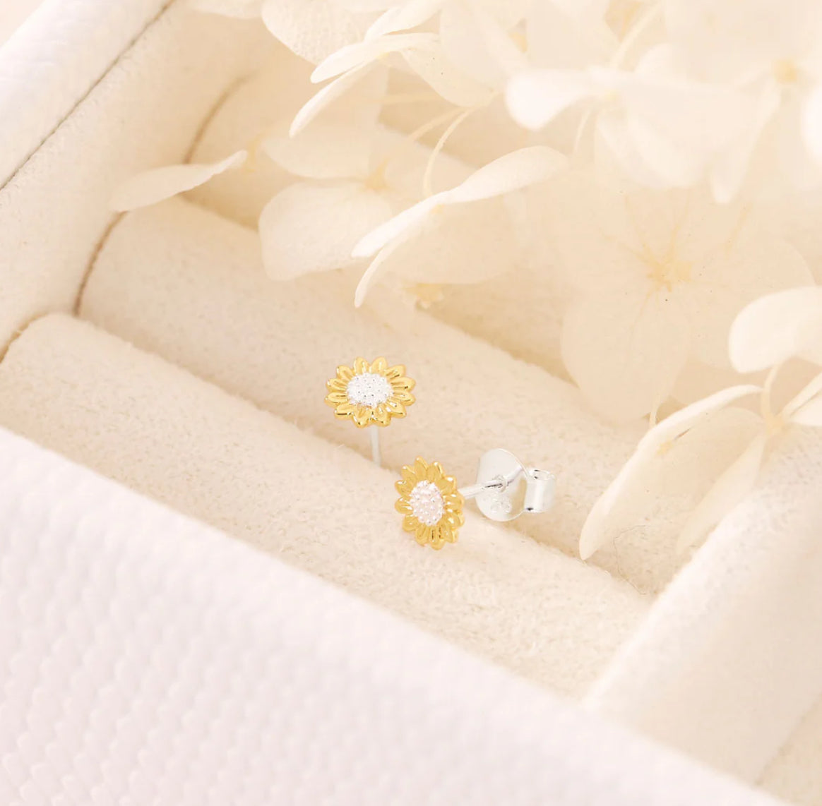 Delicate Sunflower Two Tone Studs