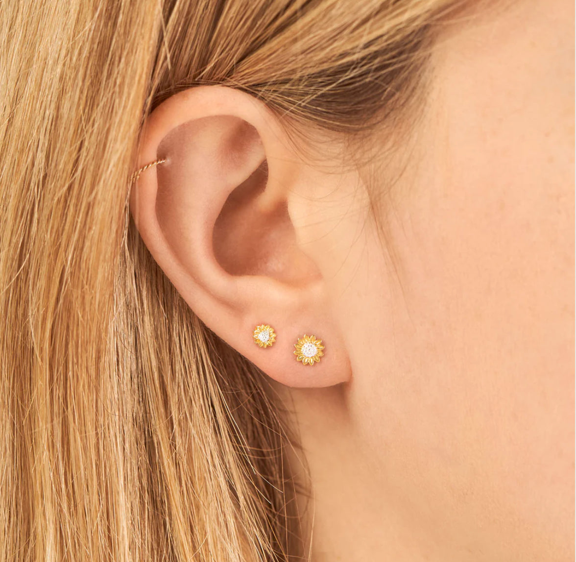 Delicate Sunflower Two Tone Studs