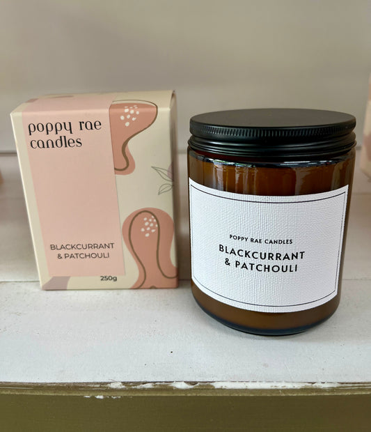 Poppy Rae Candles - Blackcurrant and Patchouli - 250g Candle