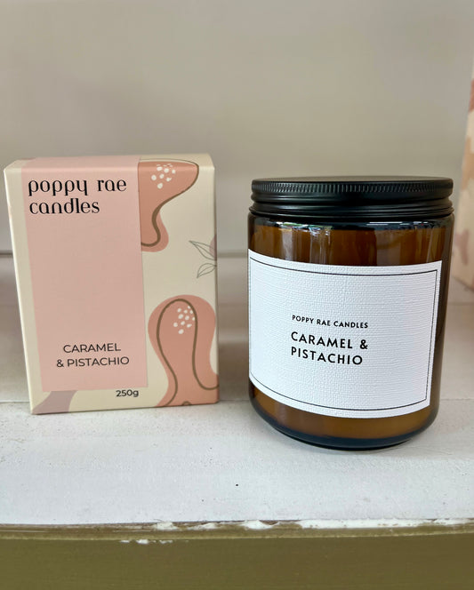 Poppy Rae Candles - Caramel and Pistachio - 250g Candle