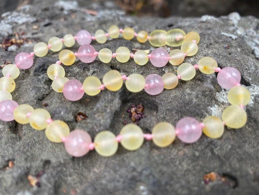 Raw Rose Quartz and lemon amber necklace - Toddler