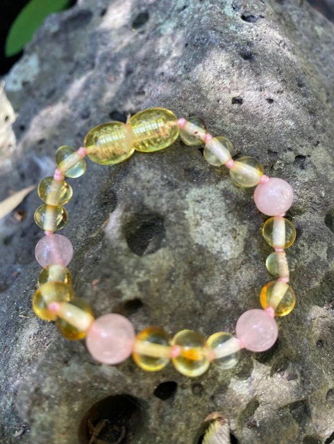 Rose Quartz and Amber Bracelet - Baby