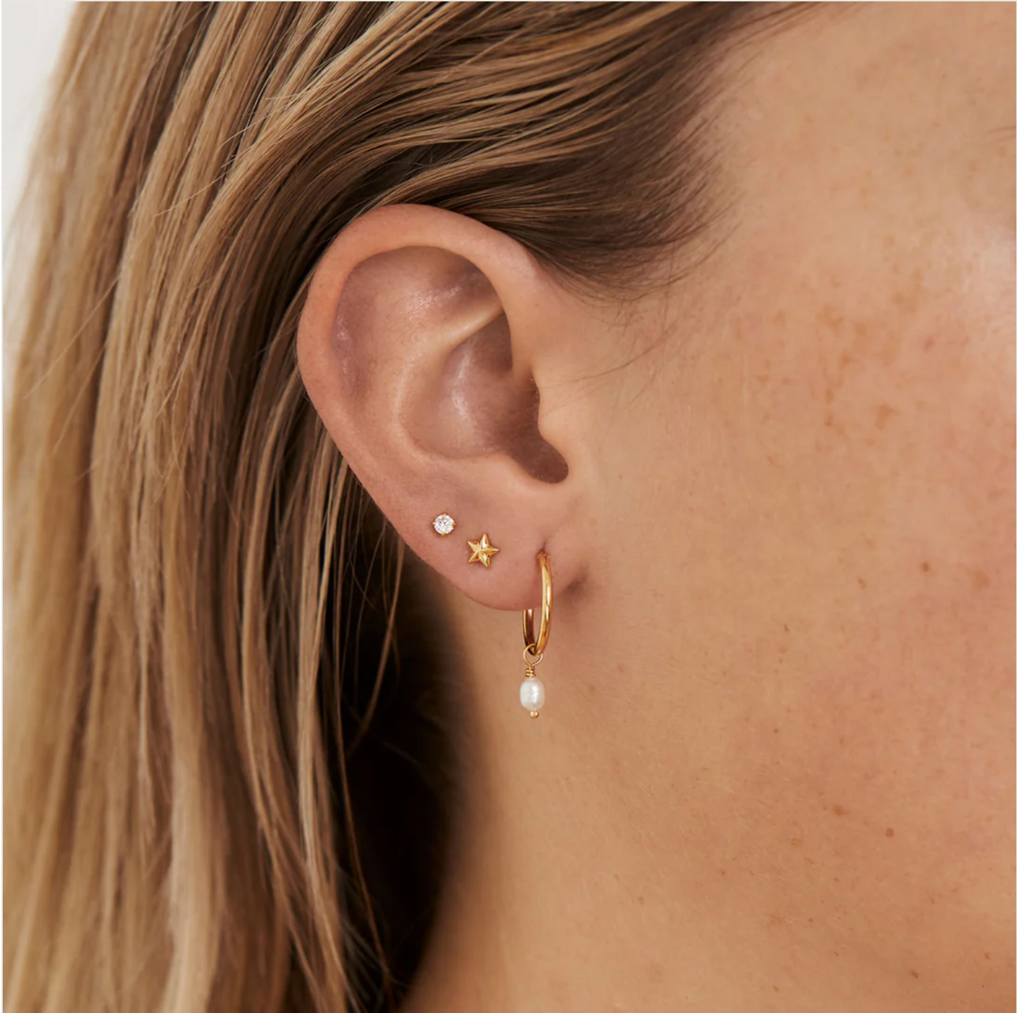 Dainty Pearl Hoops - Gold