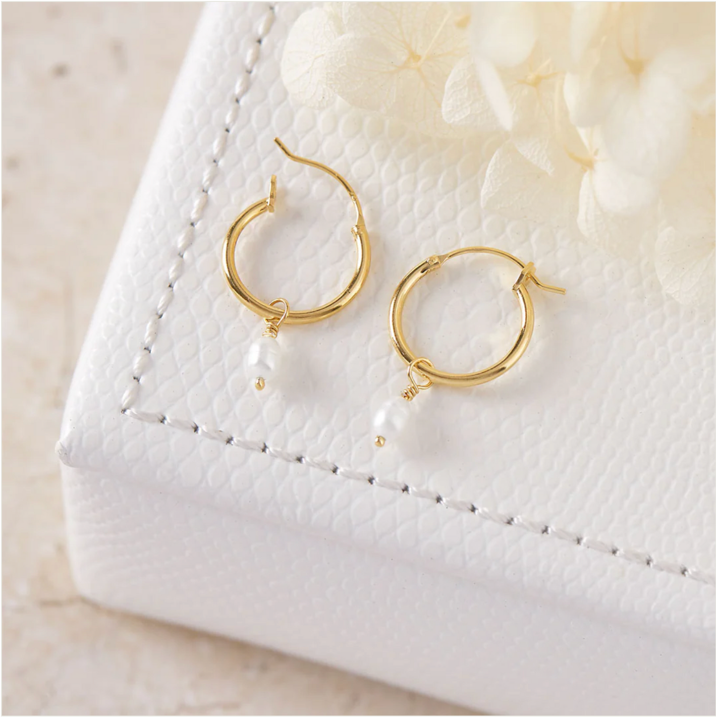 Dainty Pearl Hoops - Gold