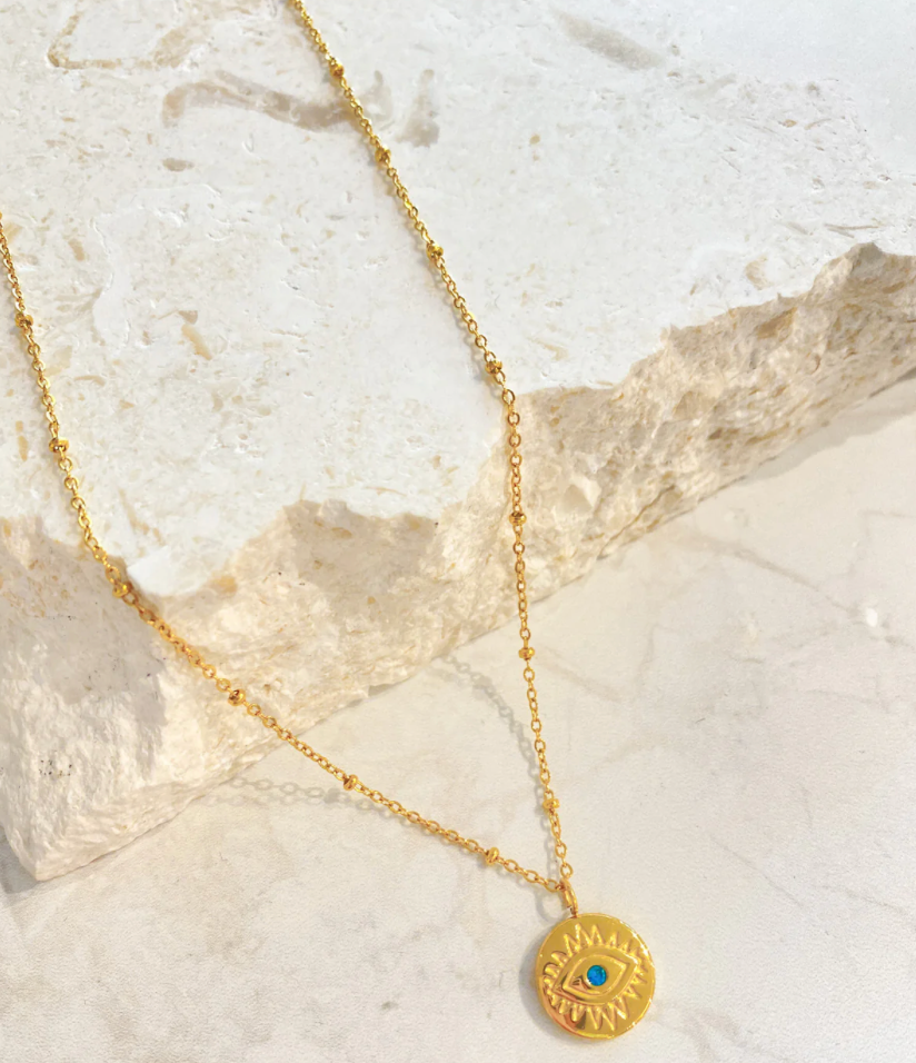 Emerald Evil eye 18k Gold Plated Necklace