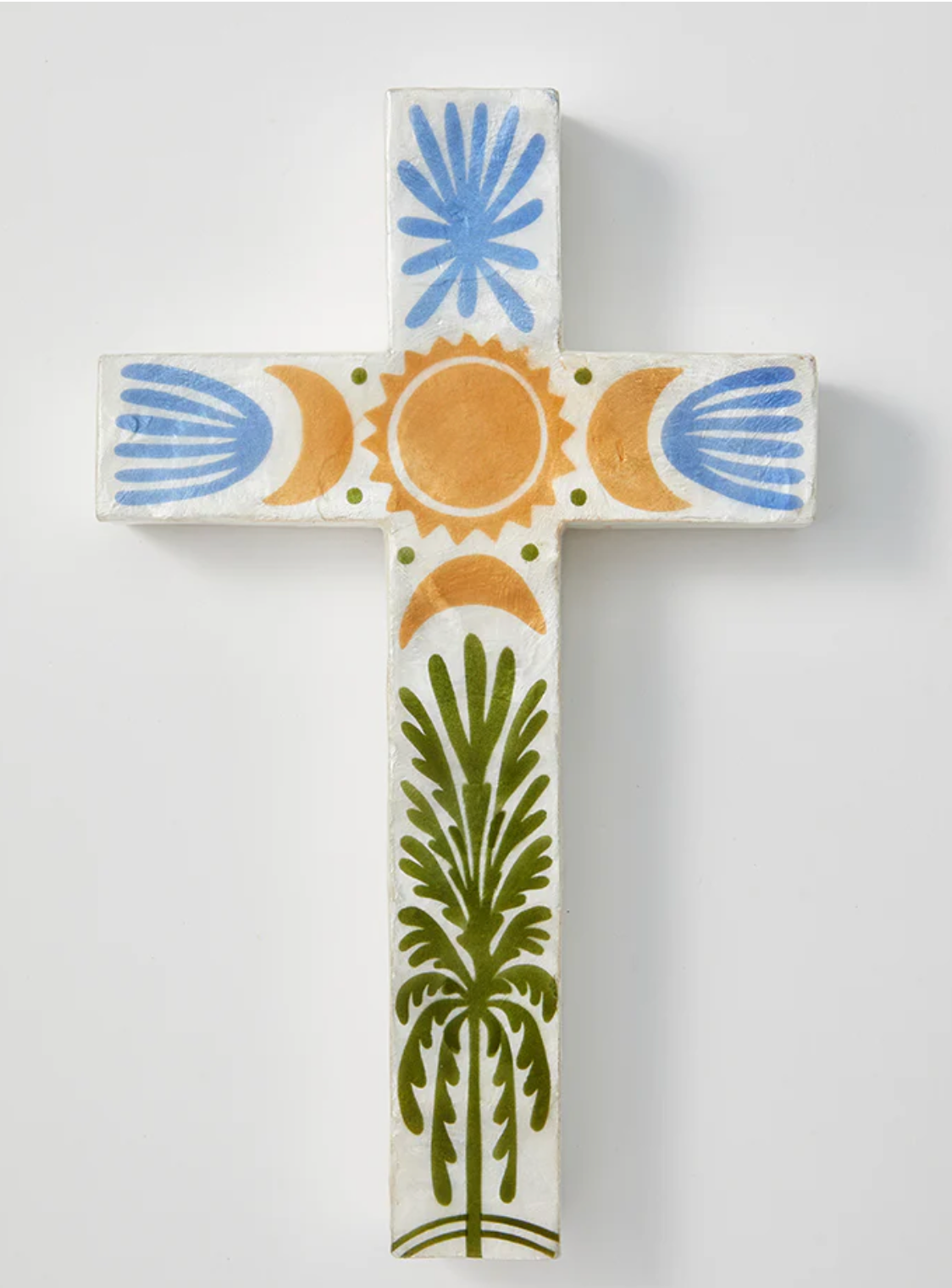 TULUM CROSS LARGE GREEN PALM - WALL ART