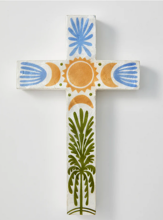 TULUM CROSS LARGE GREEN PALM - WALL ART