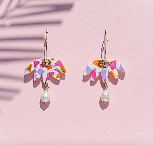 Confetti Pink Flower Hoops